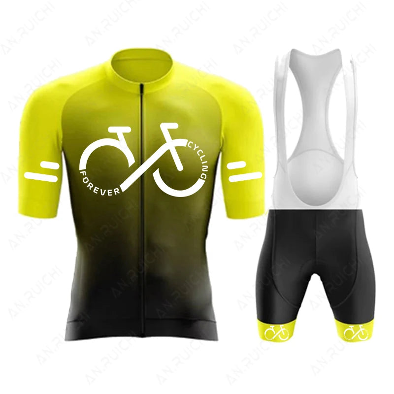 Short Sleeve Cycling Jersey Set  Summer Cycling Clothing Gradient Colour for Men yellow jersey
