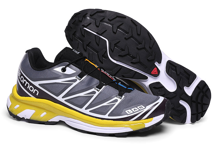  Salomon XT6 ADVANCED Light Running Trainers Silver & Yellow sole