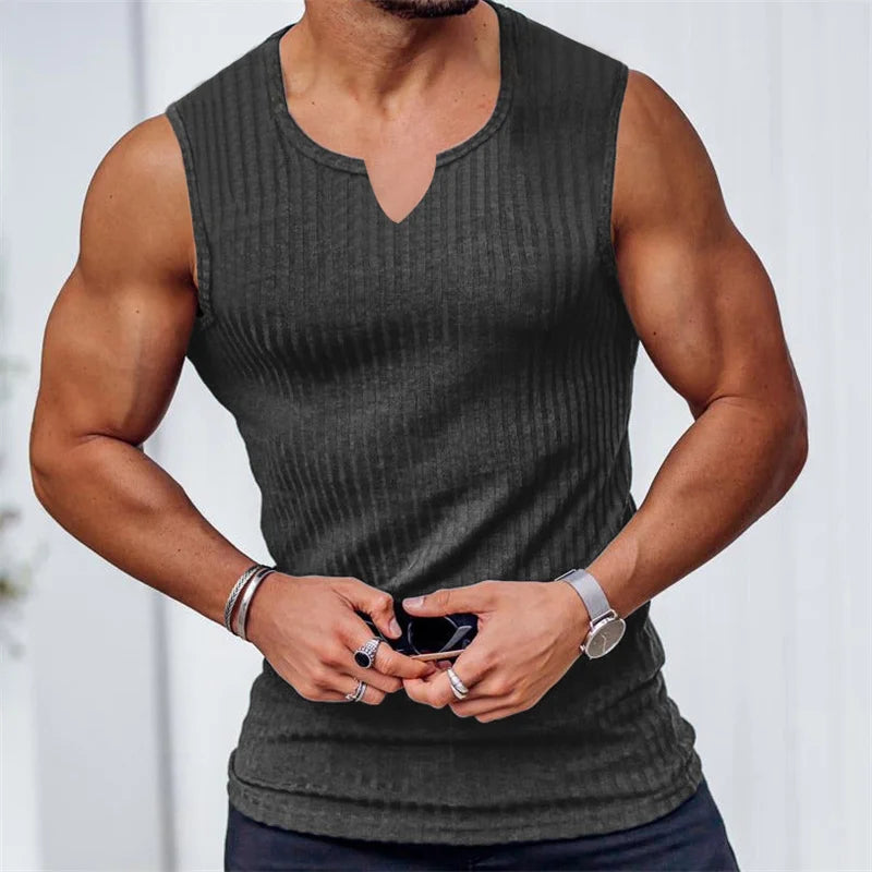 V-neck sport or casual Tank top for Men brown