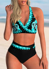 S-5XL Neon Striped Bikini Set Push Up High Waist Halter Beach Swimwear