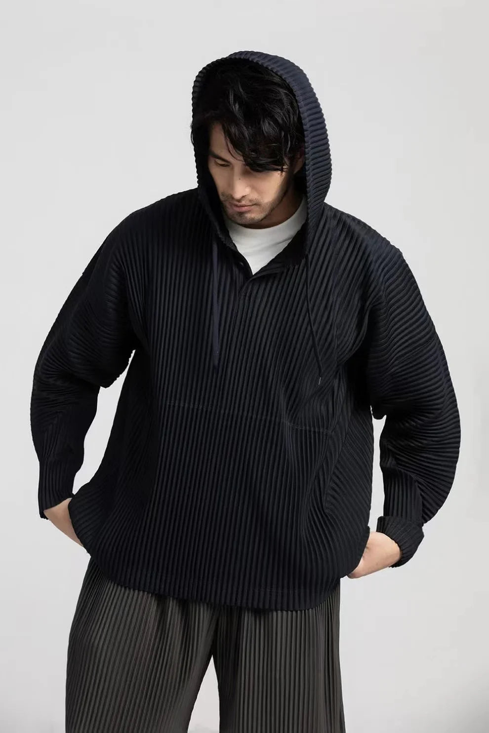 Miyake Pleated Hoodies For Men black hoodies for men