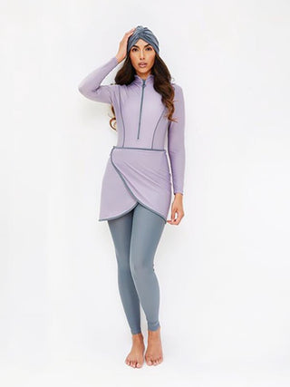 Compra light-purple 3PCS Muslim long sleeve swimwear burkini