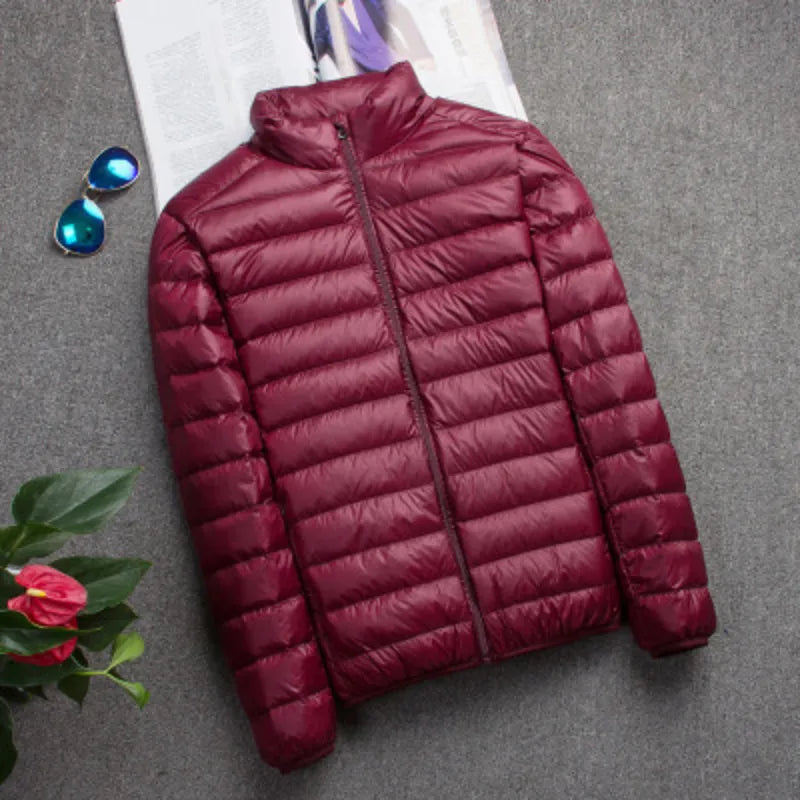 Burgundy Autumn Winter Ultra-thin Lightweight Hooded /Hoodless Jacket for Men and Women