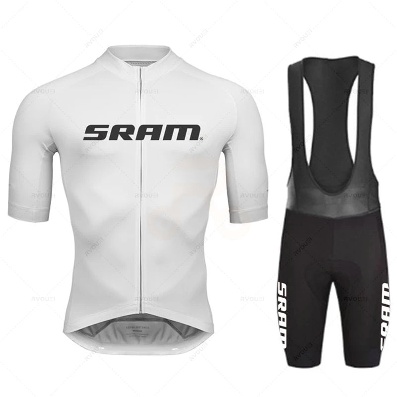 Sram Pro Cycling Jersey Sets for Men Bib Shorts Bicycle Short Sleeve white cycling jersey