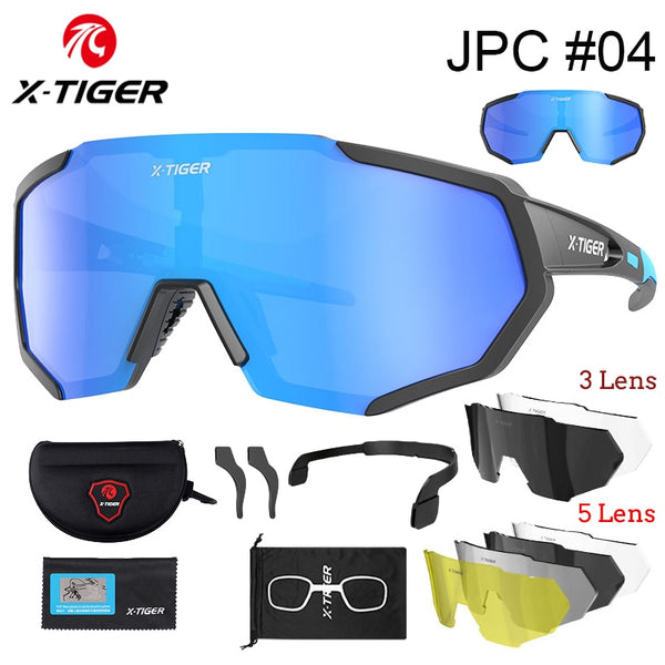 X-TIGER Polarized Lens Cycling Glasses 3 or 5 lens Photochromic Sunglasses Bicycle Goggles blue