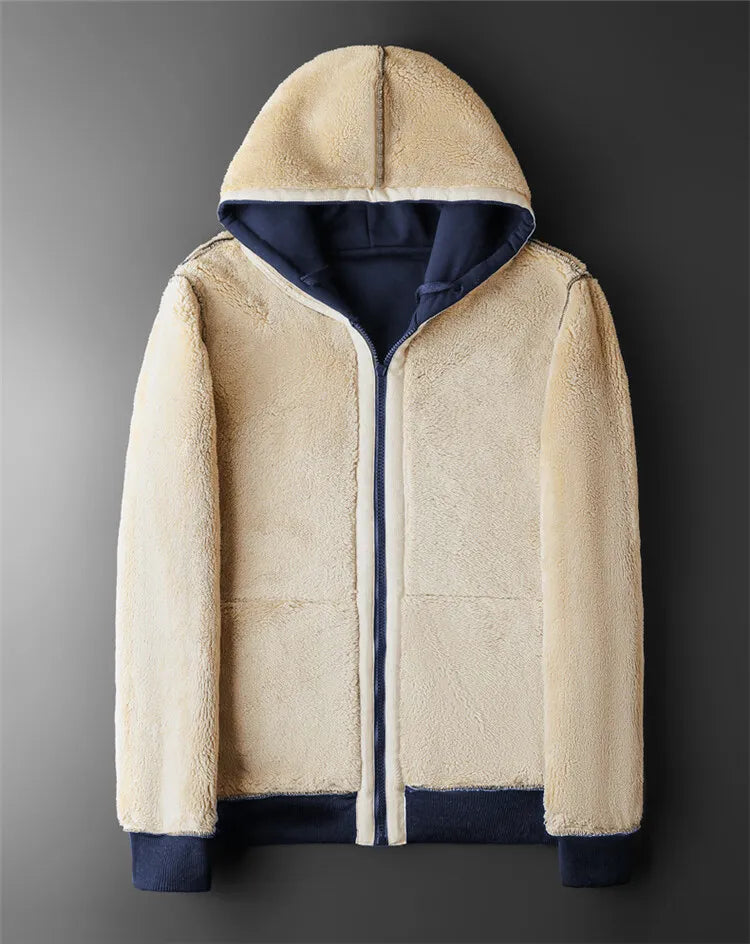 Winter Warm Thicken Coats Lambswool Men Jackets Casual Sports Fleece Coat Hooded Black Navy Blue