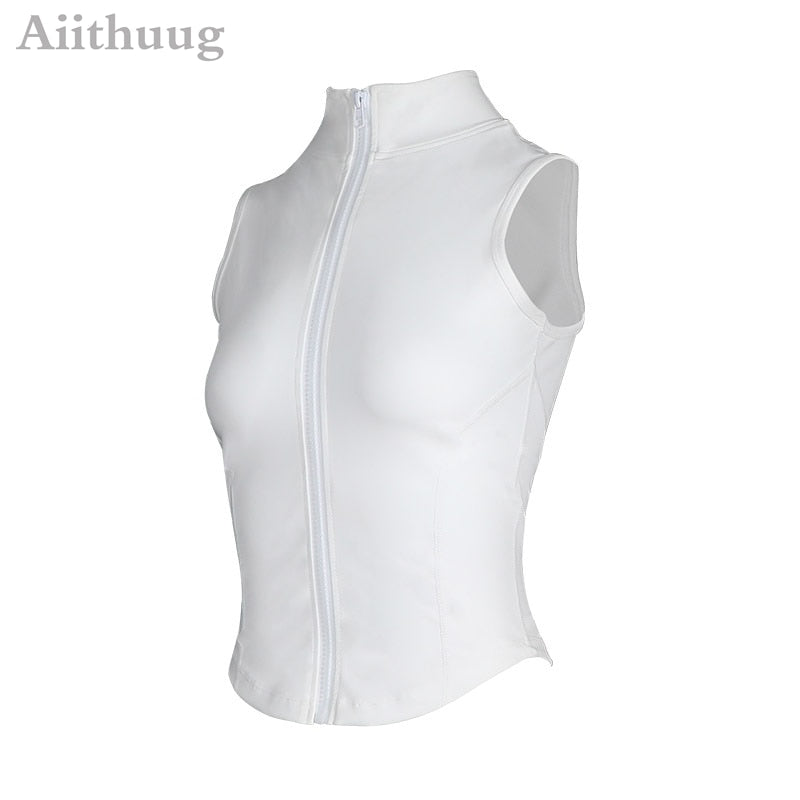 Aiithuug Full Zip-up Yoga Top Workout Running Jackets with Thumb Holes for women white 