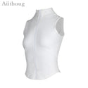 Aiithuug Full Zip-up Yoga Top Workout Running Jackets with Thumb Holes for women white 