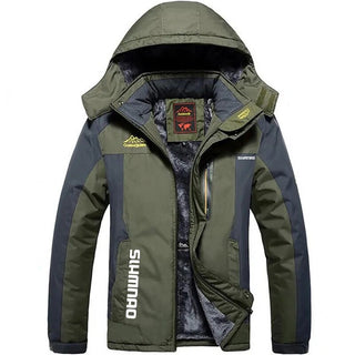 Cashmere Warm and Thickened Parker Outdoor Waterproof Hooded Jacket for Men green