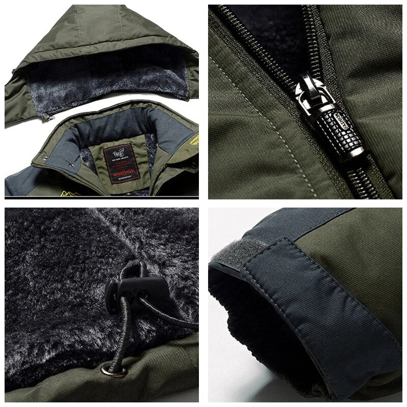 Cashmere Warm and Thickened Parker Outdoor Waterproof Hooded Jacket for Men