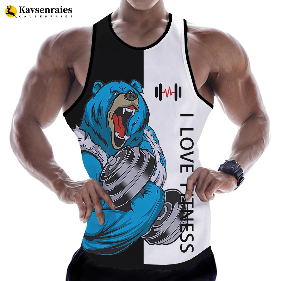 Animal Print Love Fitness gym Vest for Men bear