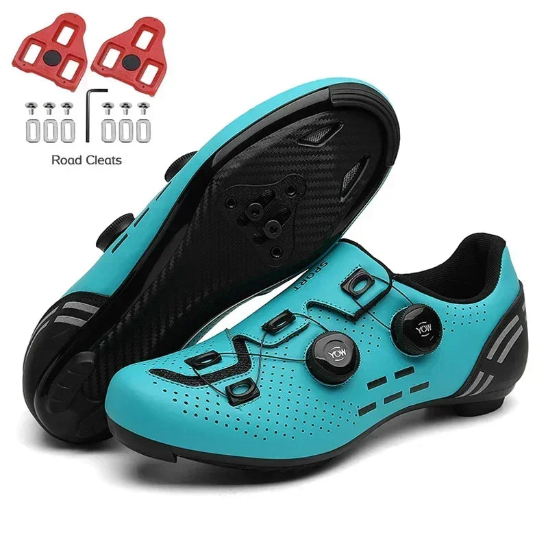 Carbon Sole Road Cycling Shoes with Cleats for Men and Women green
