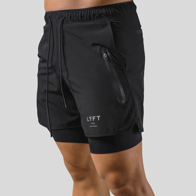 2 In1 Double Layer Quick Dry Fitness & Gym Shorts for Men black