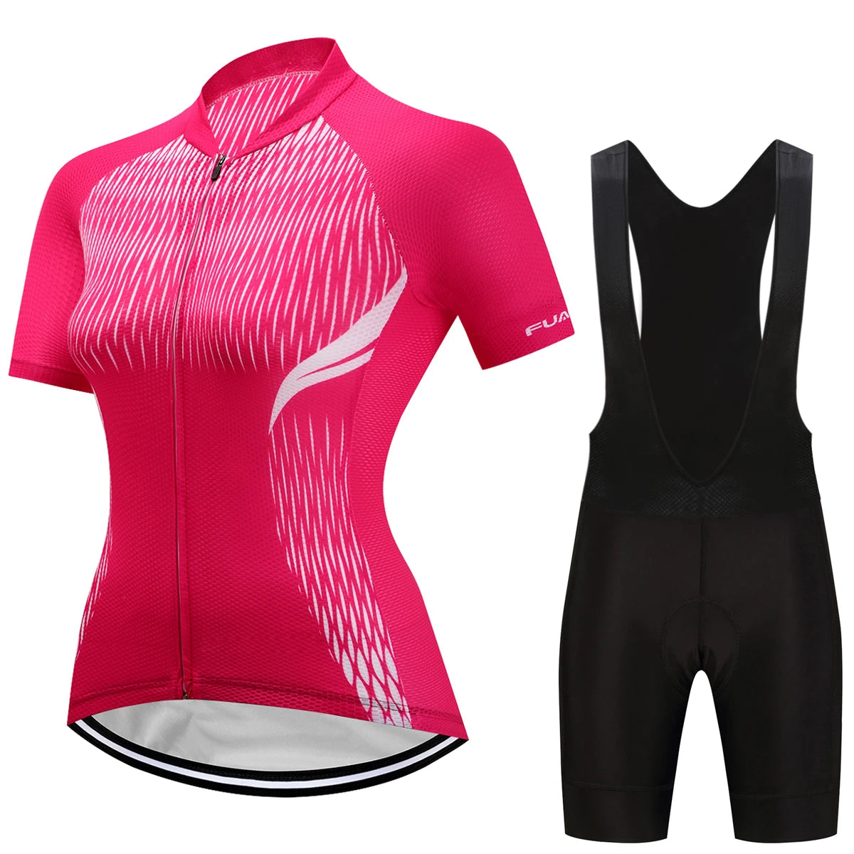 Women's Summer  Bib Cycling Set Short Sleeve Suit Anti-UV Quick-Dry Bike Clothes shott pink jersey 