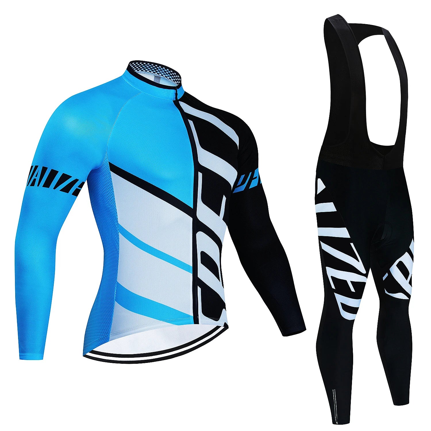Long Sleeve Cycling Jersey Set MTB Bike Clothing Cycle Uniform Kit light blue and black jersey