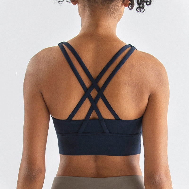 Buy wx22-navy-blue Cross Back Nylon Yoga Top  Sports Bra Quick Dry Fitness Bra