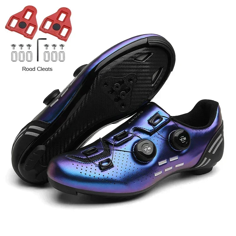 Carbon Sole Road Cycling Shoes with Cleats for Men and Women blue