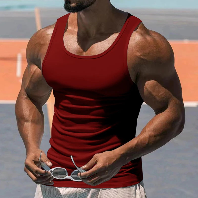 Solid Colour Tight Muscle Tank Top for Men red