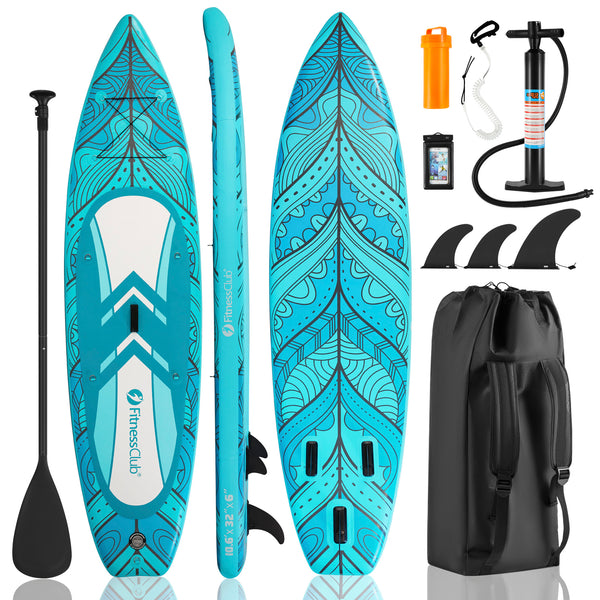 10.6 feet Stand Up beautiful aqua design Paddle Board with Paddle and Accessories