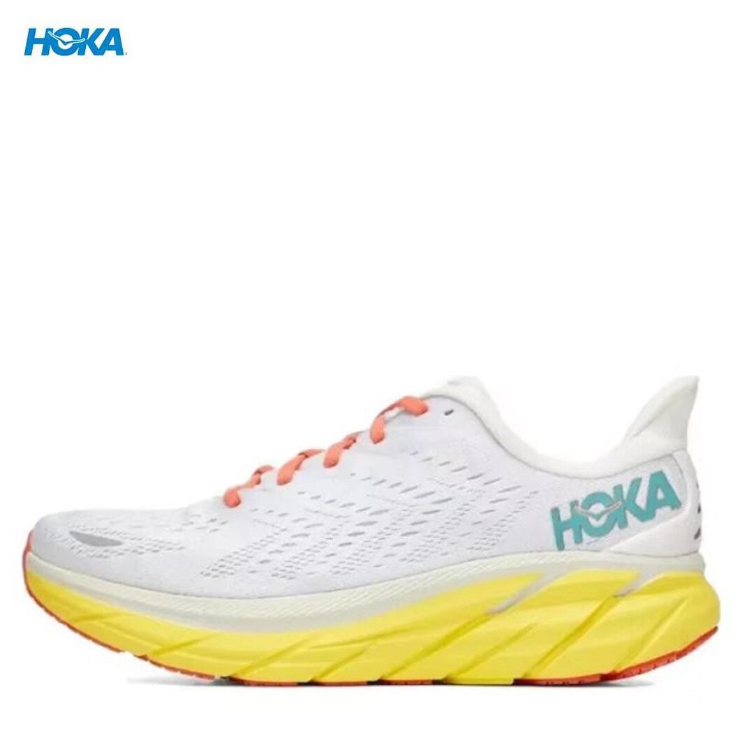 HOKA ONE Clifton 8 Running Trainers Illuminating Yellow Breathable Anti Slip Sports Shoes 