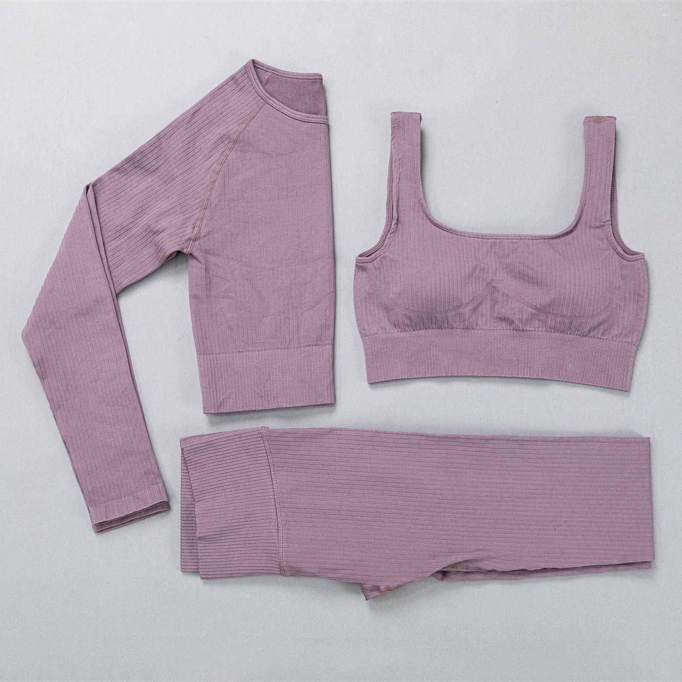 Acheter 3pcs-d-purple 2 Pc Seamless Yoga and Sports Set  Long Sleeve Crop Top &amp; High Waist Leggings
