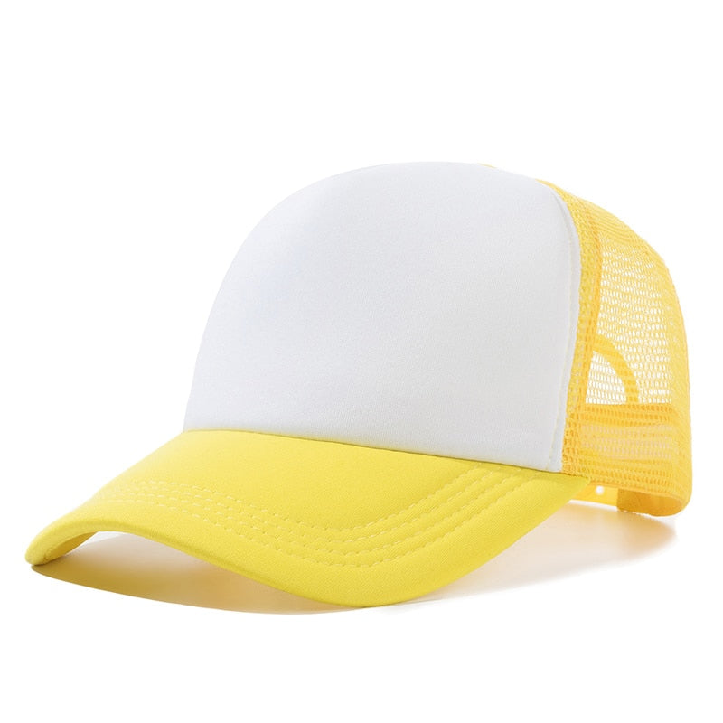 Buy yellow-white Plain and Mesh  Adjustable Snapback Baseball Cap