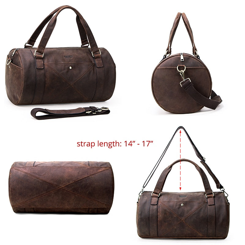 Crazy Horse Genuine Large Leather duffle Bag for with shoulder strap