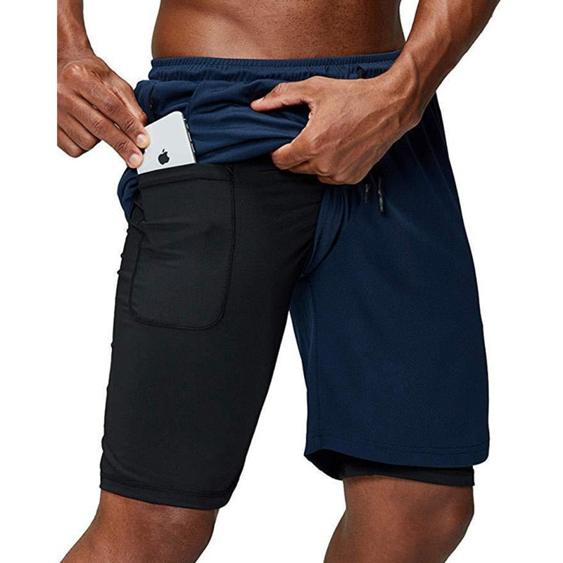 Comprar navy 2 in 1 Training Shorts for Men double layer gym shorts