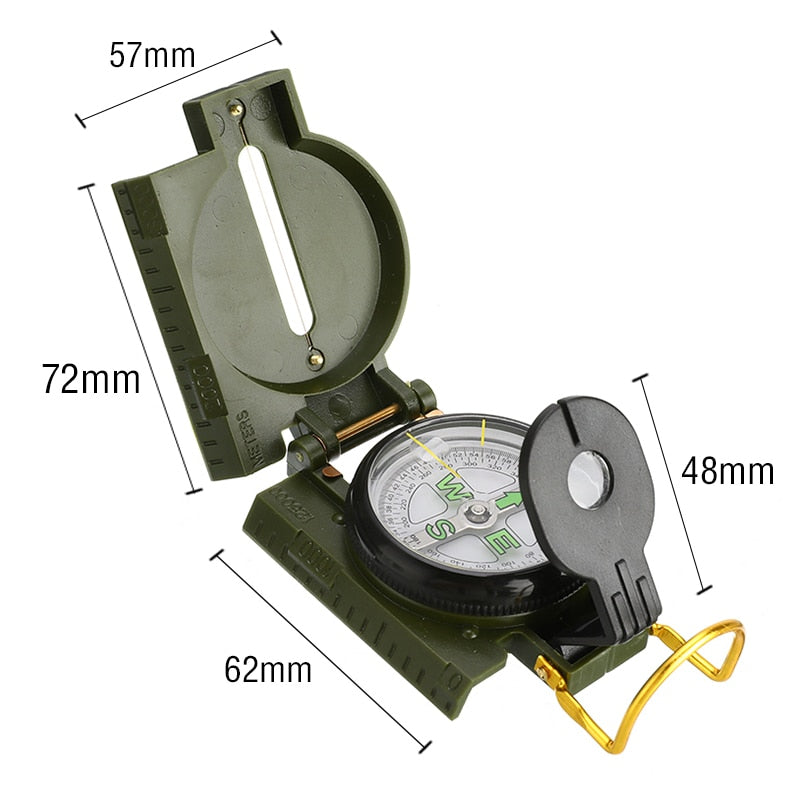 Portable Compass Military Outdoor Camping Folding Len Compass Army Green Hiking Survival Trip Precise Navigation