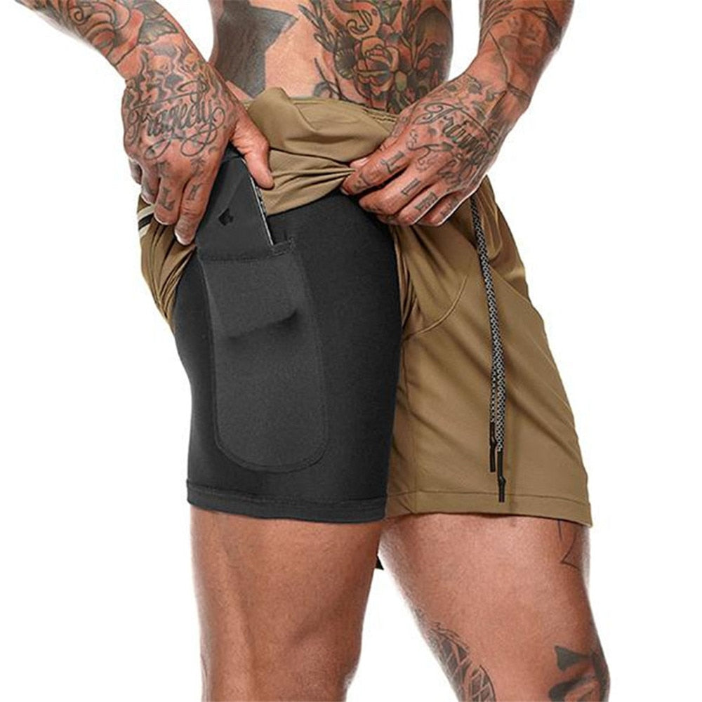 Acheter brown 2 in 1 Running double layer Shorts Quick Dry