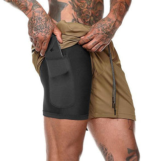 Compra brown 2 in 1 Running double layer Shorts Quick Dry