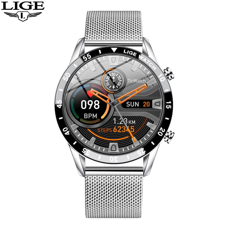 LIGE 2022 Full Circle Touch Screen Steel Band Luxury Bluetooth Call 