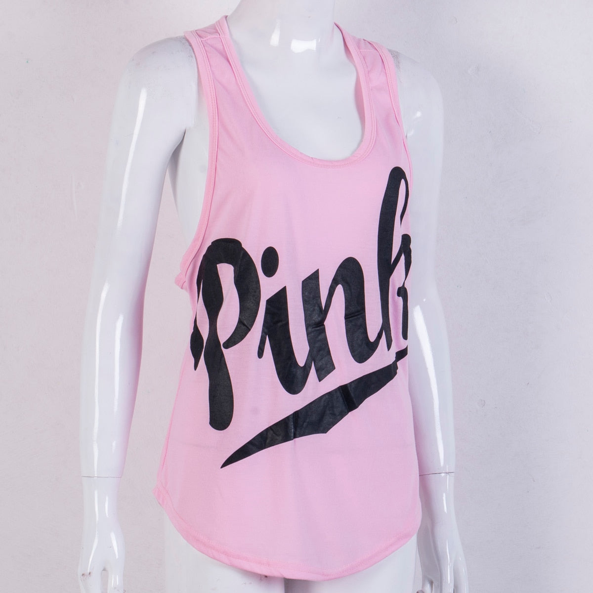 Ladies Casual Sleeveless Tops in Pink Letter with black graphics - 0