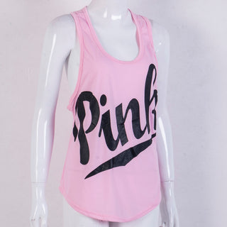 Ladies Casual Sleeveless Tops in Pink Letter with black graphics