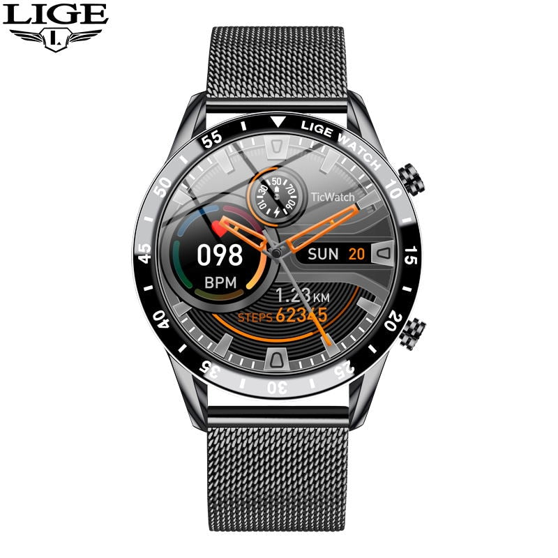 LIGE 2022 Full Circle Touch Screen Steel Band Luxury Bluetooth Call 