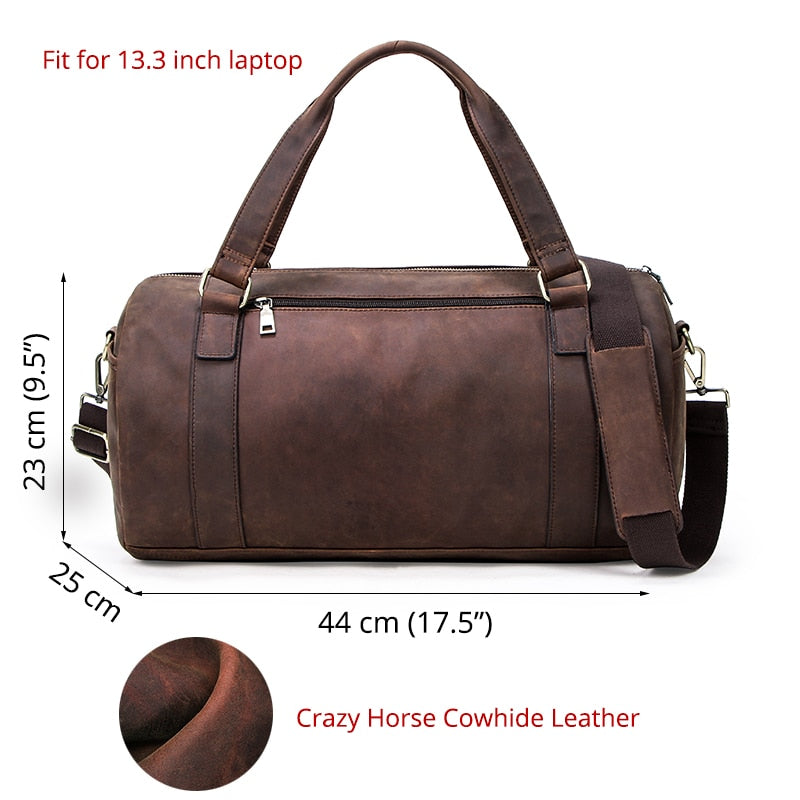 CONTACT's Crazy Horse Genuine Large Leather duffle Bag for with shoulder strap