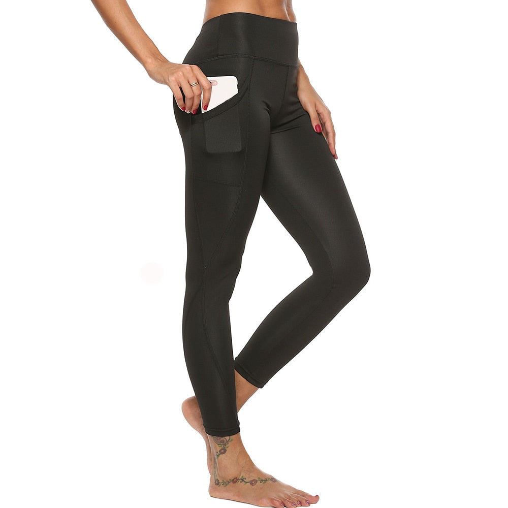 Compra full-length-black Women&amp;#39;s Sports Pants 3/4 Gym Sport Woman Tights Casual Cropped Female Leggings For Fitness Women Yoga Pants with Side Pockets