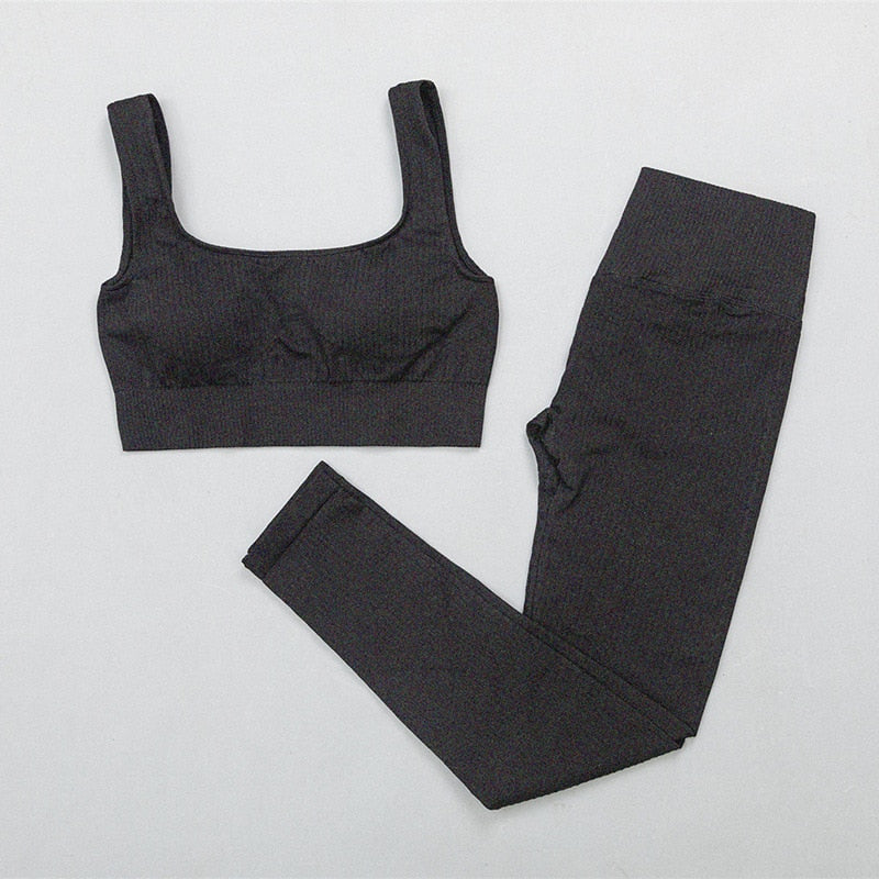 Acheter bra-pants-black 2 Pc Seamless Yoga and Sports Set  Long Sleeve Crop Top &amp; High Waist Leggings
