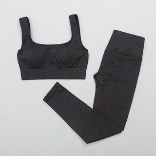 Buy bra-pants-black 2 Pc Seamless Yoga and Sports Set  Long Sleeve Crop Top &amp; High Waist Leggings