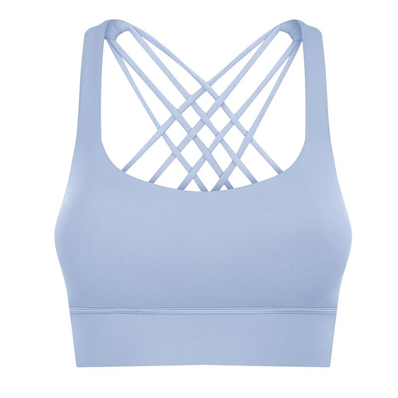  Breathable Quick Dry Cross back Crop Padded Sport Bra Top 