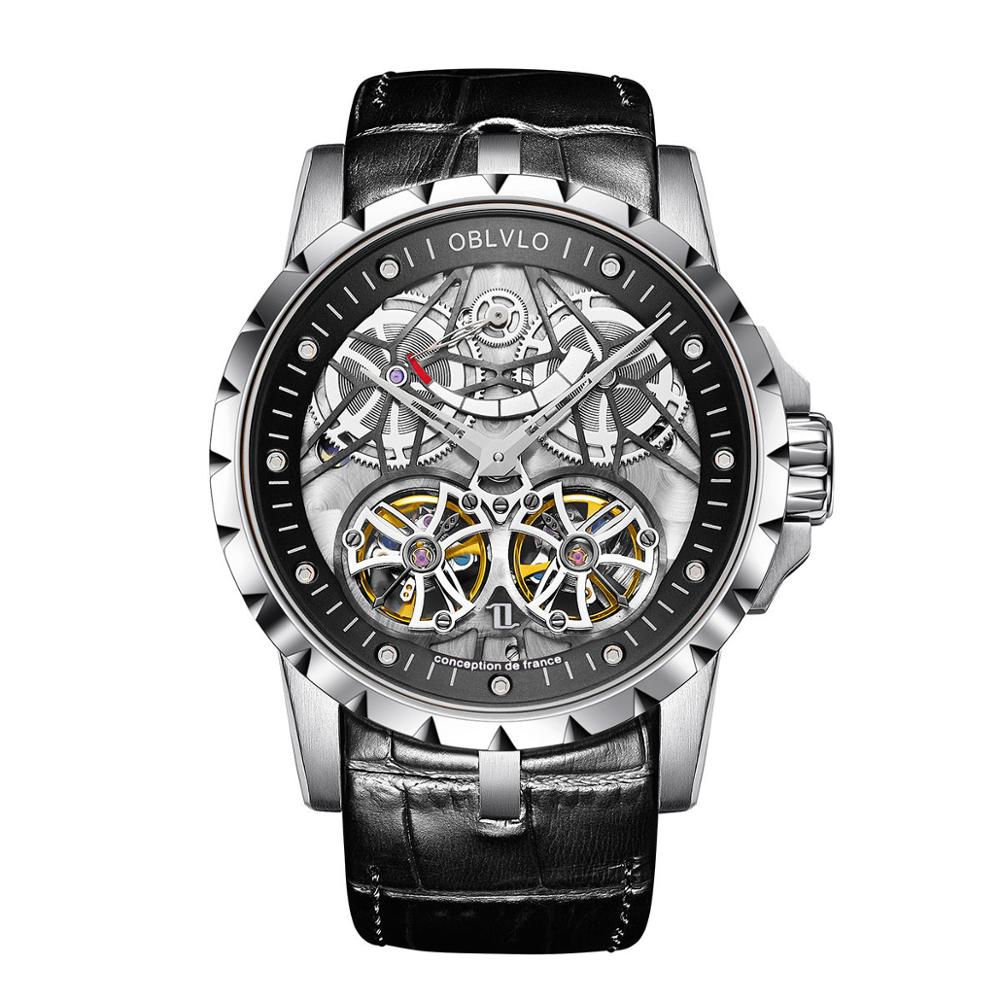 OBLVLO Transparent Hollow Skeleton Automatic Sports Watch 