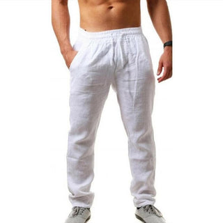 Compra white Linen effect Casual Pants Loose Lightweight Drawstring Yoga/ Beach Trousers for men