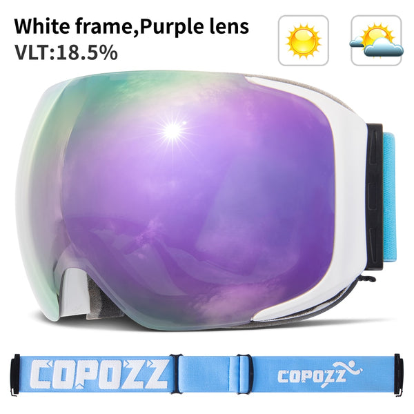 COPOZZ Magnetic Ski Goggles with Quick-Change Lens and Case Set 