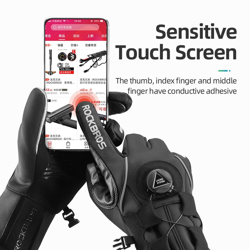 ROCKBROS Adjustable Cycling Gloves Reflective Screen Touch Warm MTB 