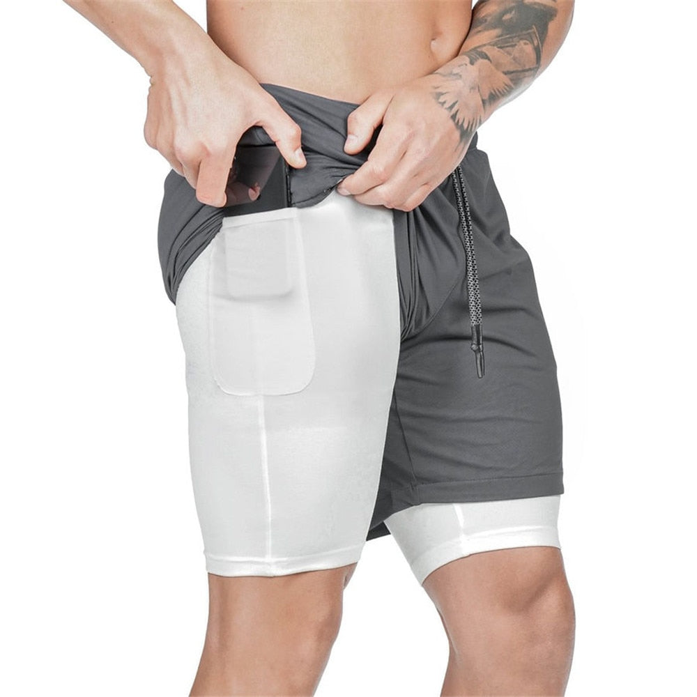 Buy dark-grey 2 in 1 Running double layer Shorts Quick Dry
