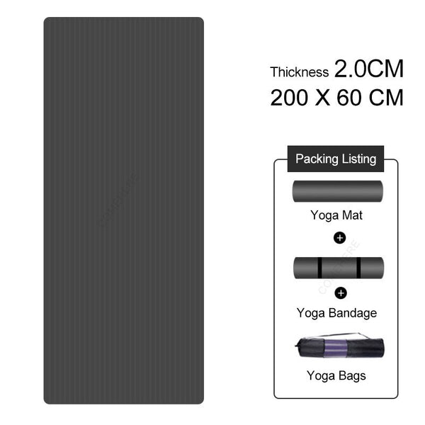 2CM Thickening NBR Yoga Mats 200X90CM Large Size Anti Slip Fitness Mat