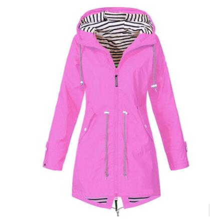 Buy rose-red Solid Colour Waterproof and Windproof Hooded Raincoat for Women