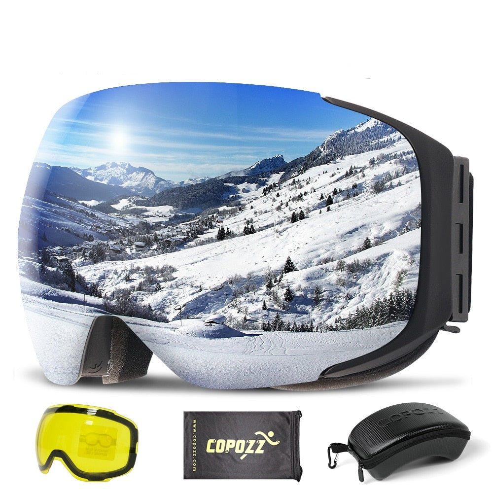 COPOZZ Magnetic Ski Goggles with Quick-Change Lens and Case Set 