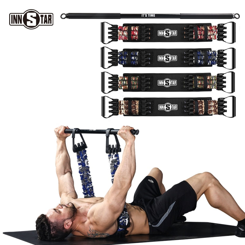 INNSTAR Adjustable Bench Press Resistance Band with Workout Bar 