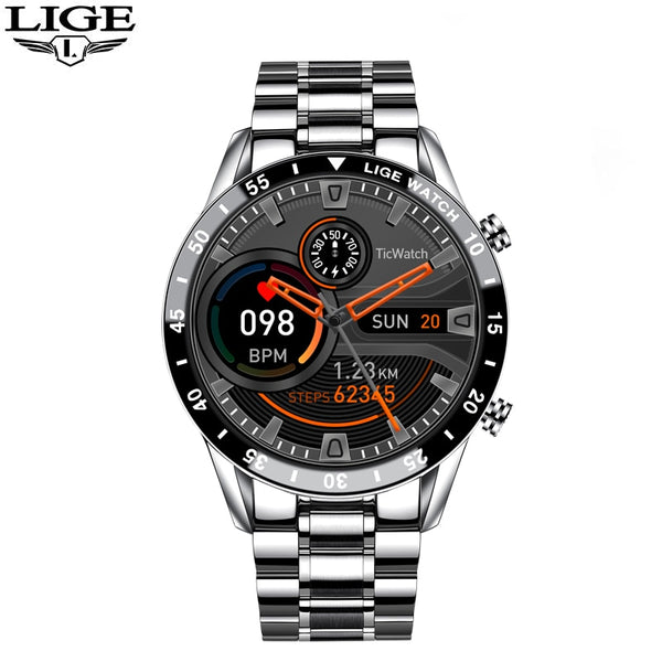 LIGE 2022 Full Circle Touch Screen Steel Band Luxury Bluetooth Call 